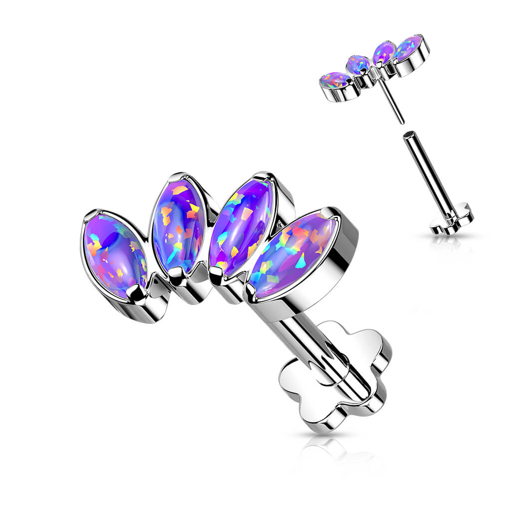 Titan Labret Marquise Schliff Opal Blumen Base Push-In