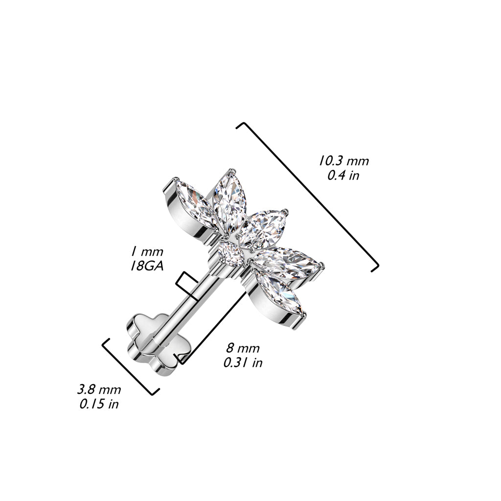 Titanium Labret Marquise Cut Zirconia Push-In