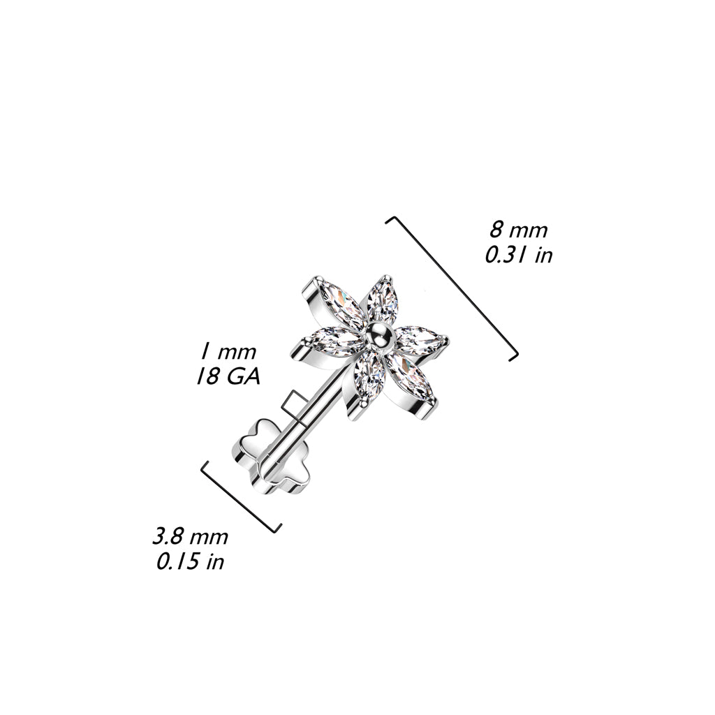 Titanio Labret Fiore di zirconi Push-In