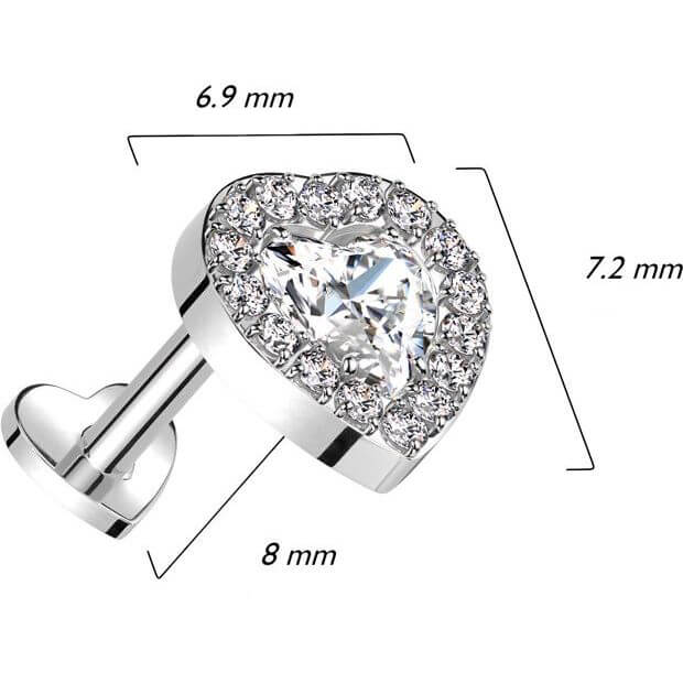 Titanio Labret Zircone a Cuore Push-In