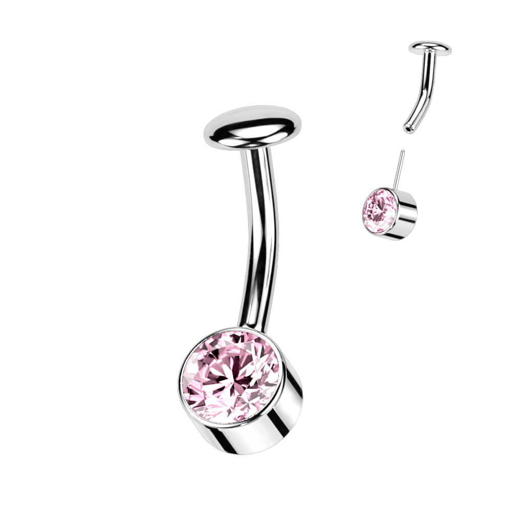 Titanio Piercing Ombelico Zircone con montatura d´argento Push-In