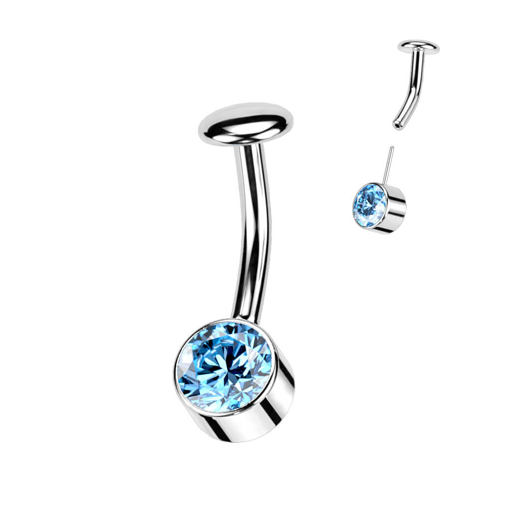 Titanio Piercing Ombelico Zircone con montatura d´argento Push-In