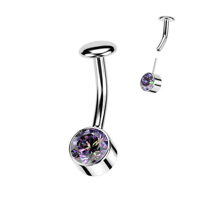 Titanio Piercing Ombelico Zircone con montatura d´argento Push-In