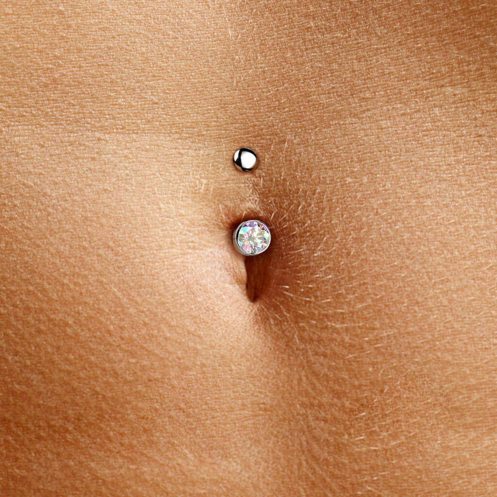 Titanio Piercing Ombelico Zircone con montatura d´argento Push-In