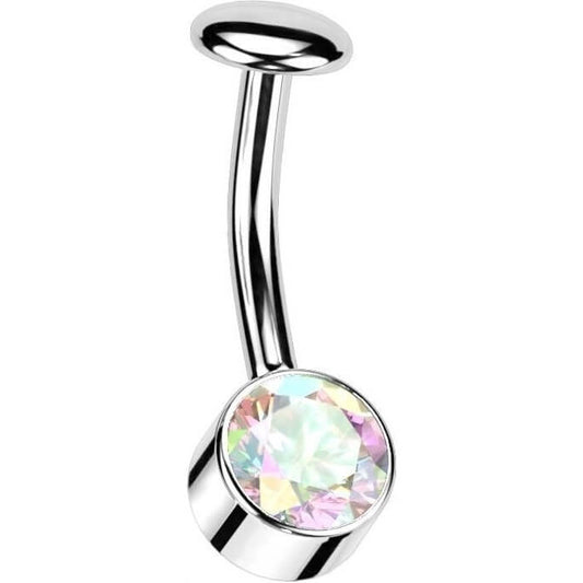 Titanium Belly Button Piercing Zirconia Frame Silver Push-In