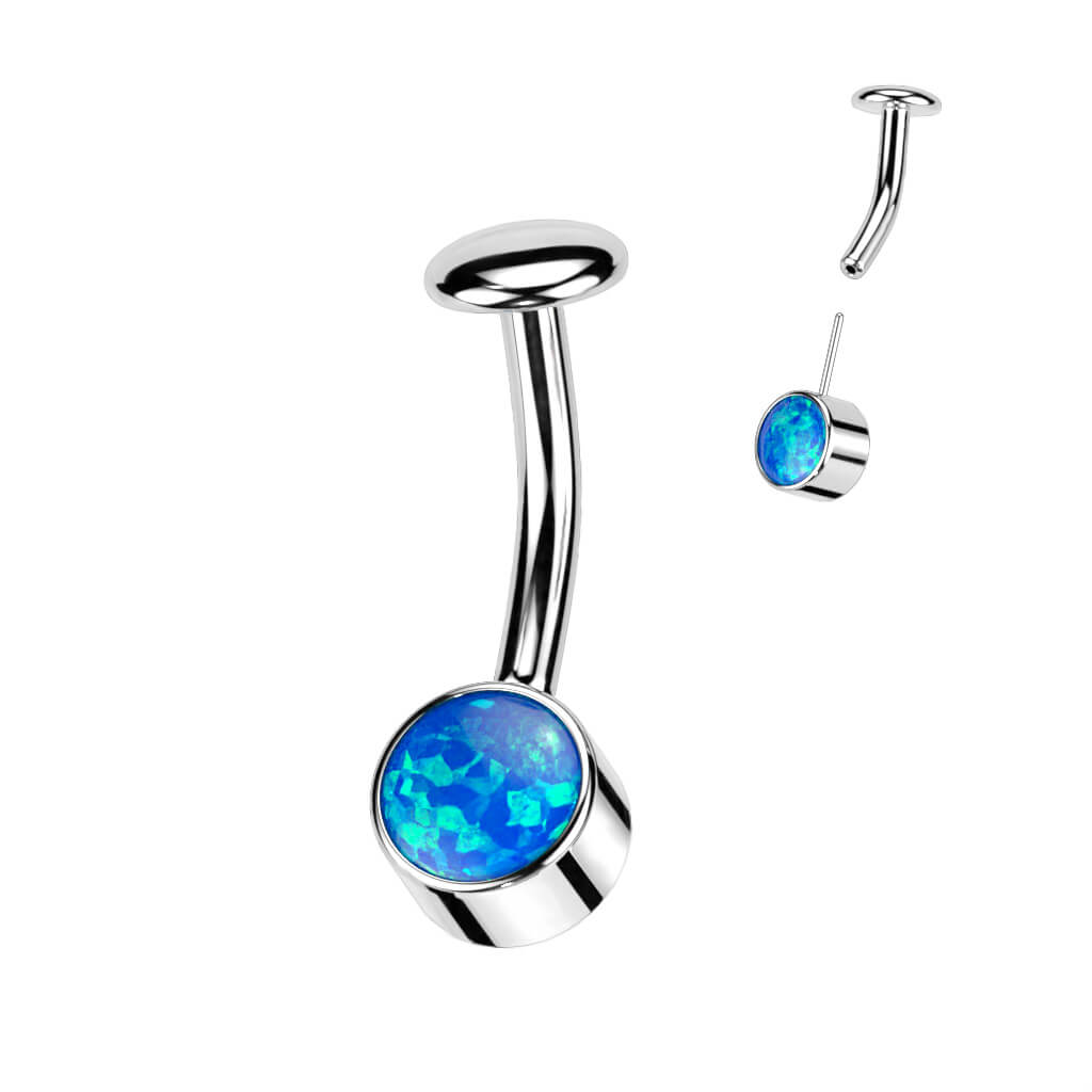 Titanio Piercing Ombelico Opale con montatura d´argento Push-In