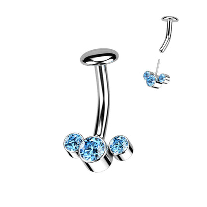 Titanio Piercing Ombelico 3 Zirconi e Argento Push-In