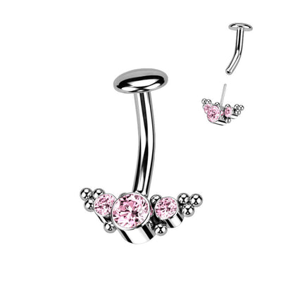 Titanio Piercing Ombelico 3 Zirconi e Argento Push-In