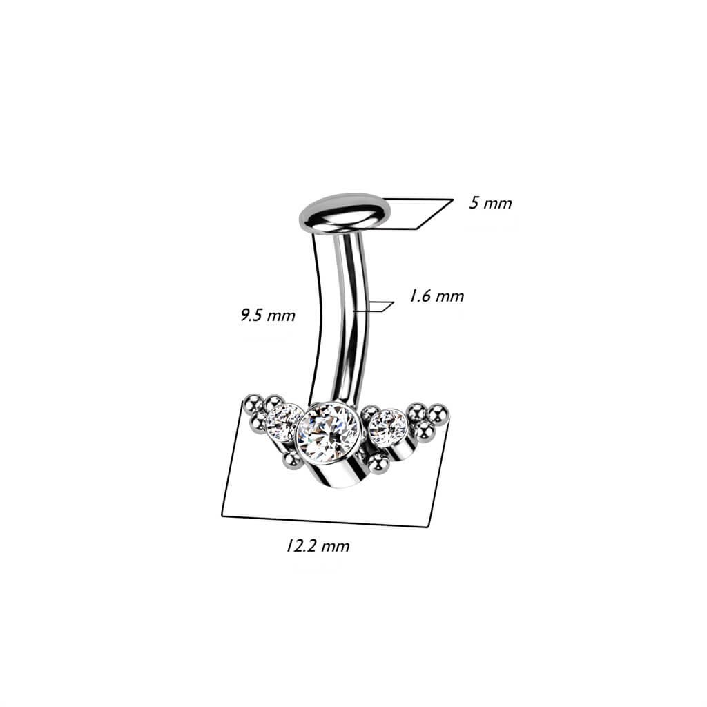 Titan Bauchnabelpiercing 3 Zirkonia Silber Push-In