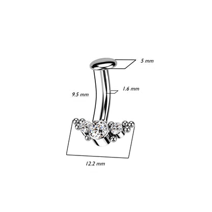 Titan Bauchnabelpiercing 3 Zirkonia Silber Push-In