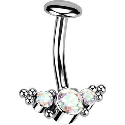 Titan Bauchnabelpiercing 3 Zirkonia Silber Push-In