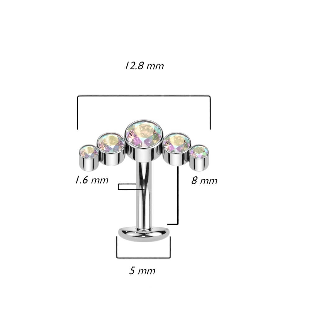 Titanio Piercing ombligo 5 Circonita Plata Push In