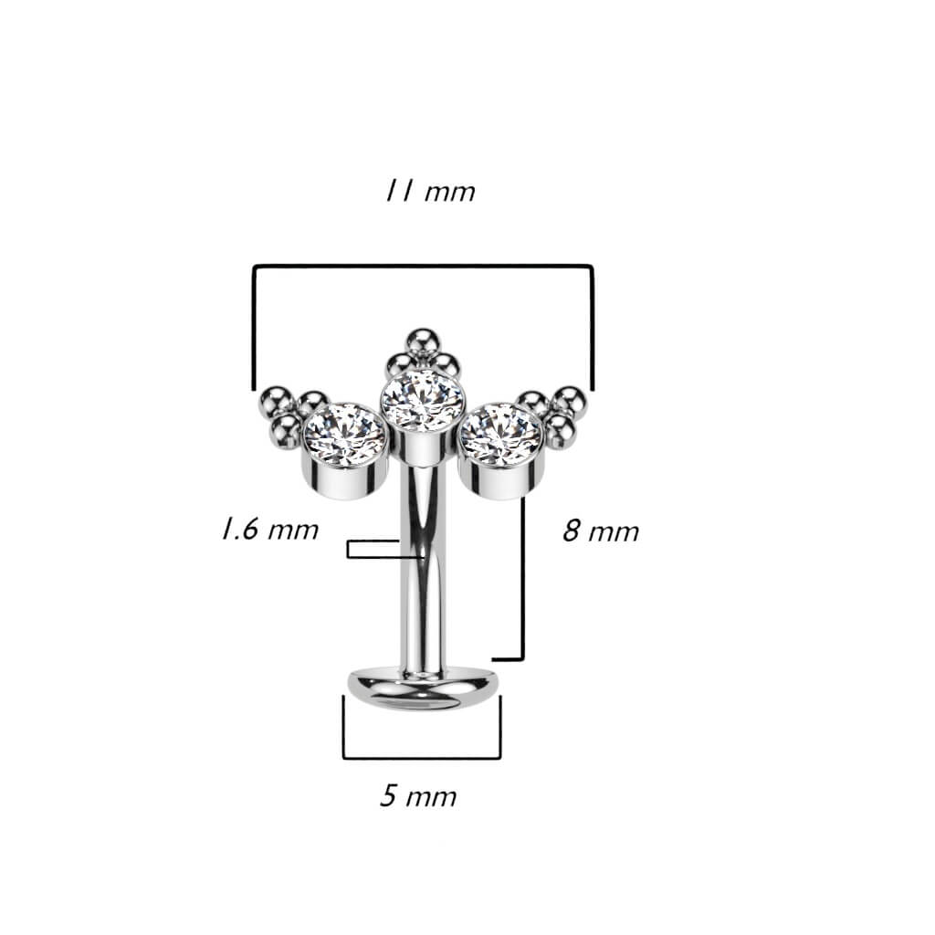 Titanio Piercing Ombelico 3 Zirconi e Argento Push-In