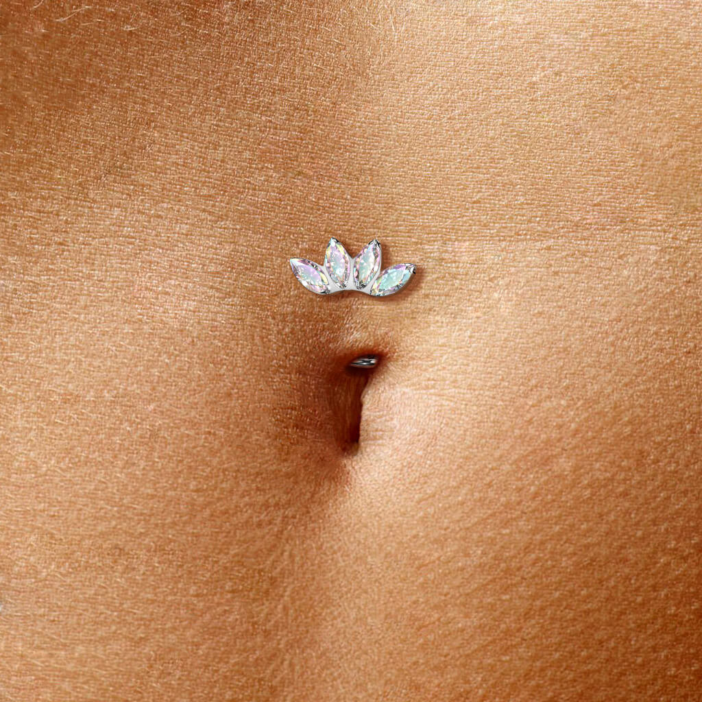 Titanio Piercing ombligo 4 Circonita talla turquesa Push In