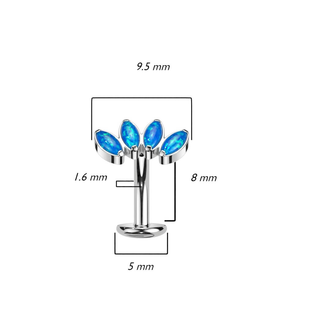 Titanio Piercing ombligo 4 Ópalos talla turquesa Push In