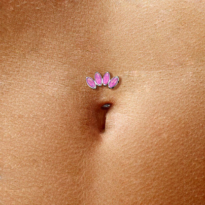 Titanio Piercing ombligo 4 Ópalos talla turquesa Push In