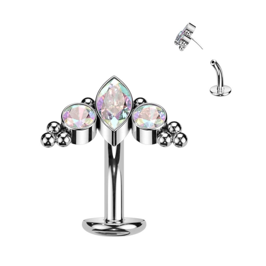 Titanio Piercing Ombelico Zirconi, Opali, Argento Push-In