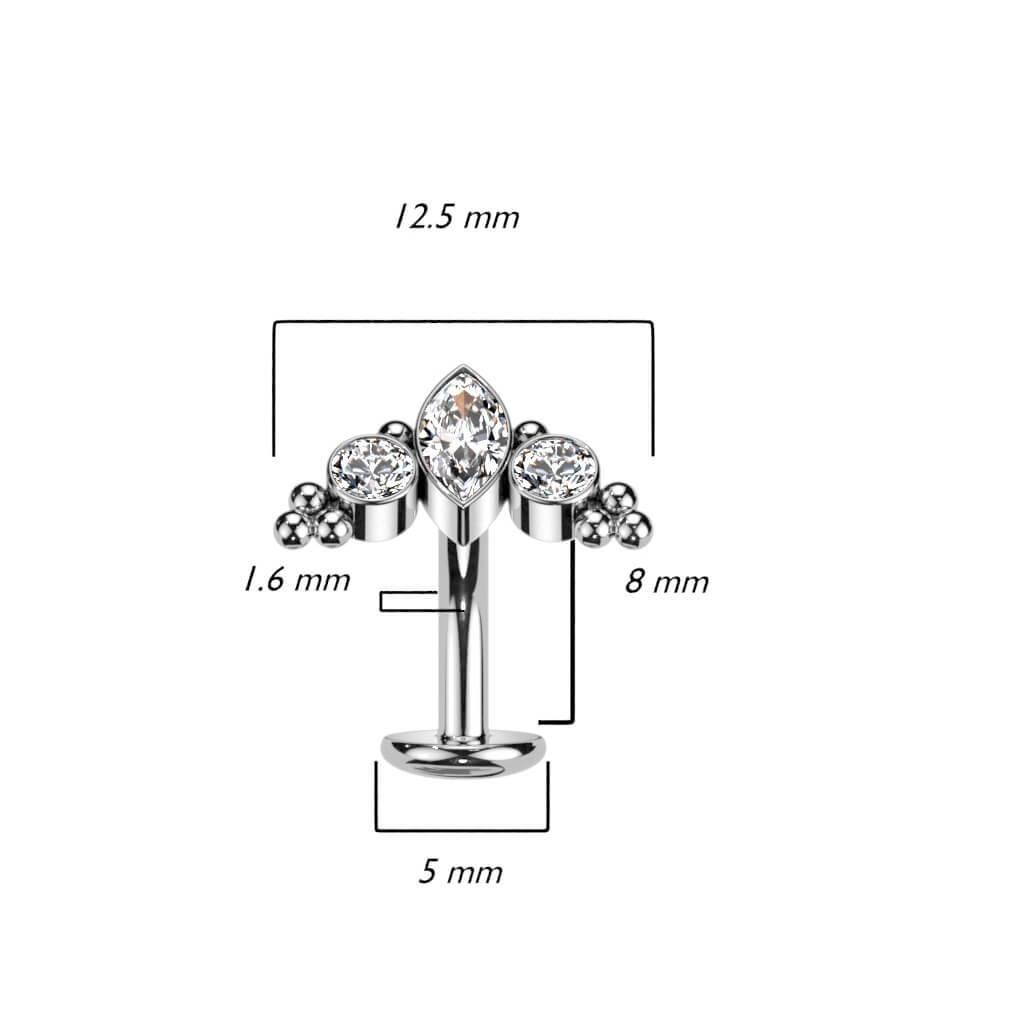 Titanio Piercing Ombelico Zirconi, Opali, Argento Push-In