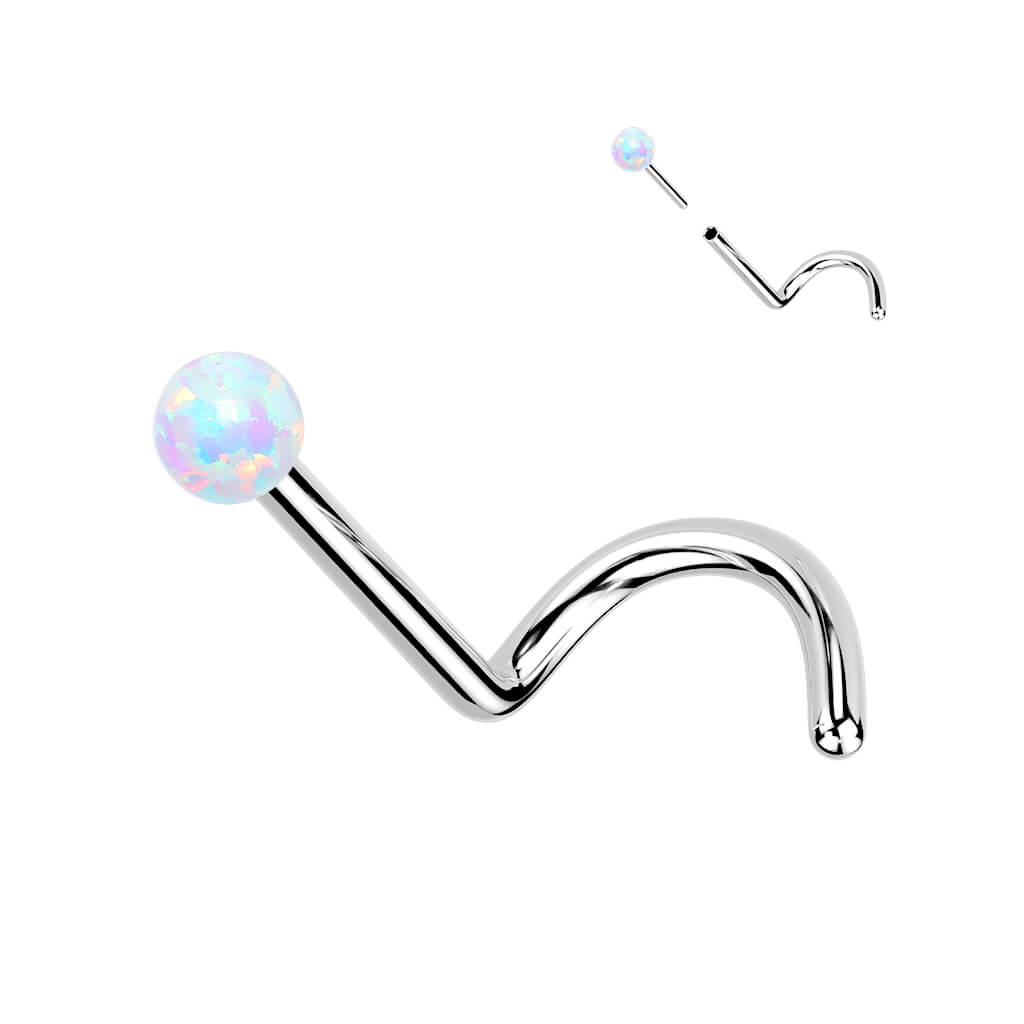 Titanium Nose Screw Ball Opal Silver Push-In