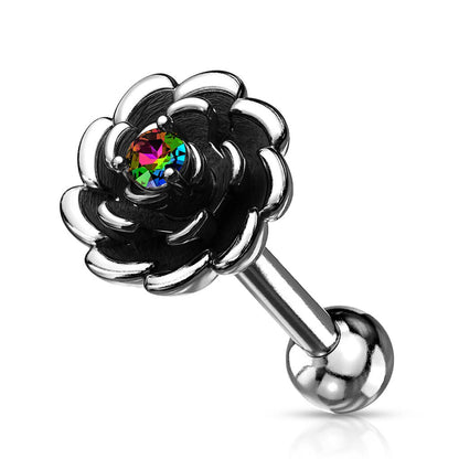 Barbell Blume Zirkonia Silber