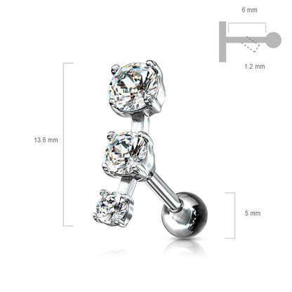 Barbell 3 Zirconia Silver