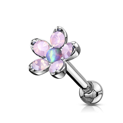 Barbell Flower Opal Silver