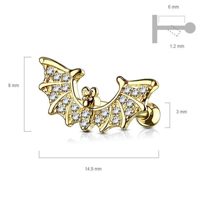 Barbell Fledermaus Zirkonia Gold Silber