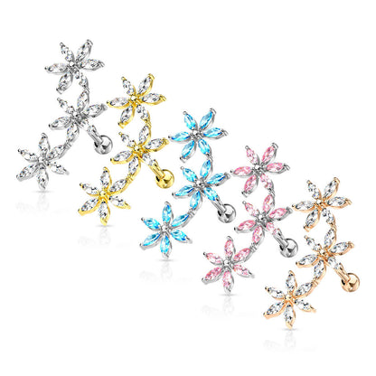 Barbell 3 Flowers Zirconia