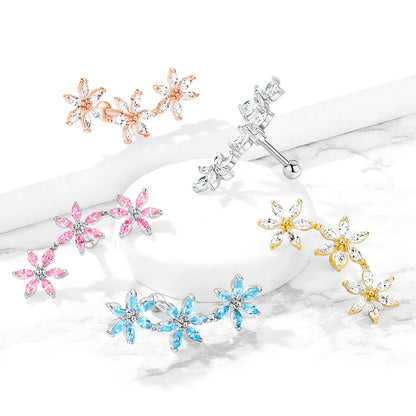 Barbell 3 Flowers Zirconia