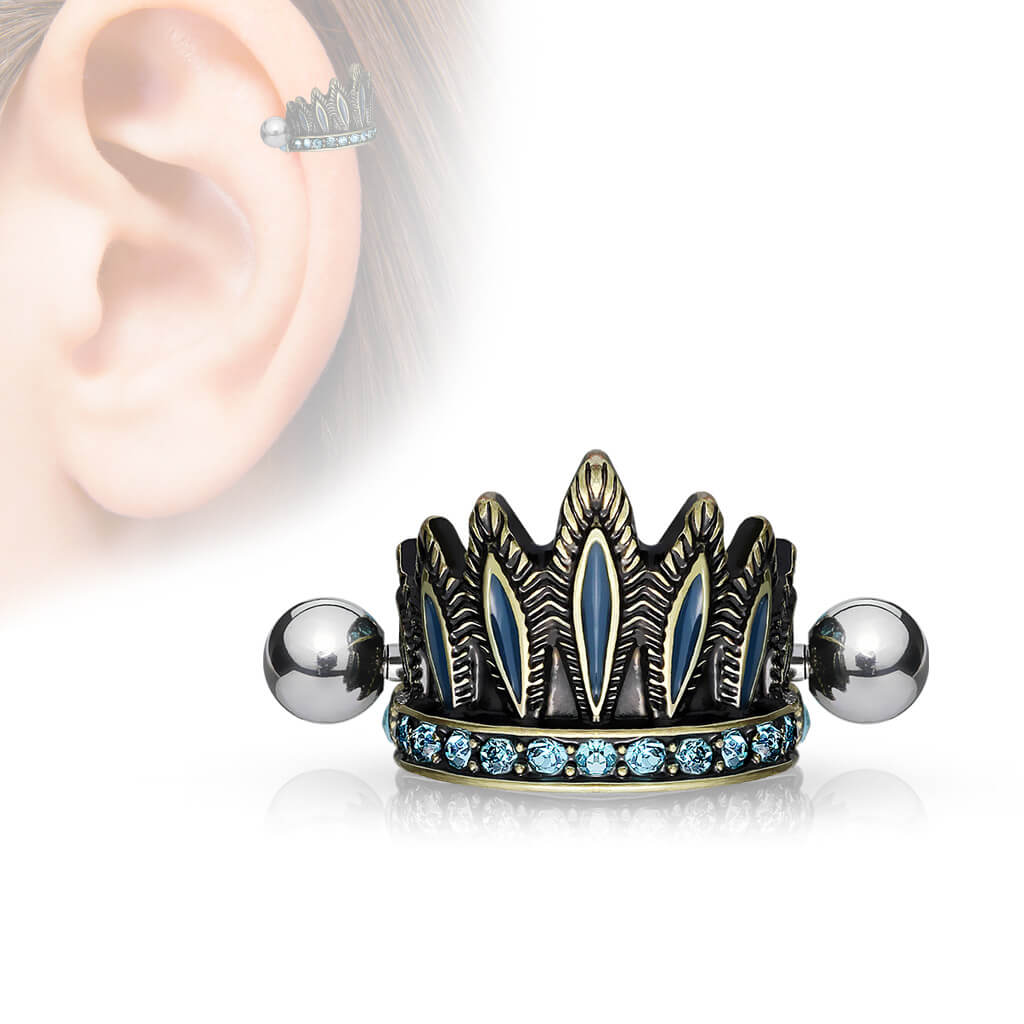 Earcuff Corona piumata in zirconi