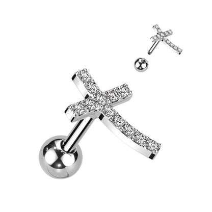 Barbell Cross Zirconia Gold Silver