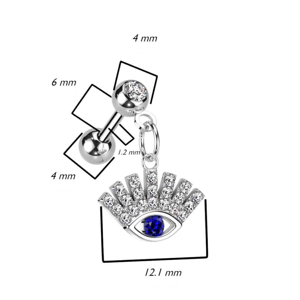 Barbell Pendente portafortuna forma occhio in Zirconi e Oro/Argento