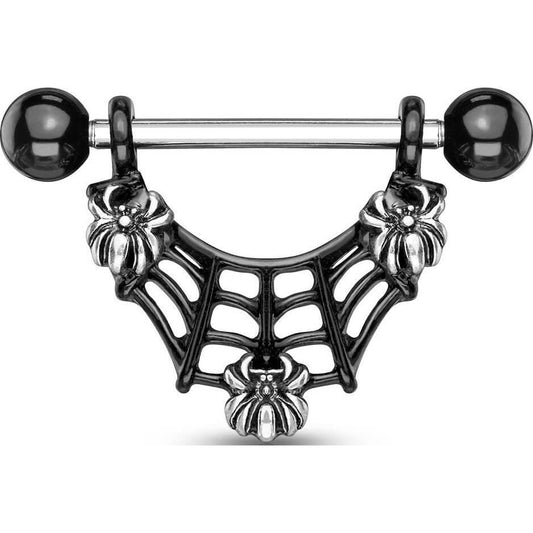 Nipple Piercing Spider web Black dangle