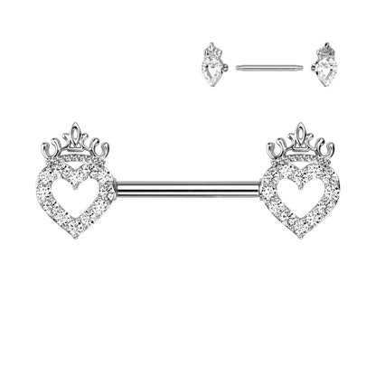 Nipple Piercing Heart Crown Zirconia