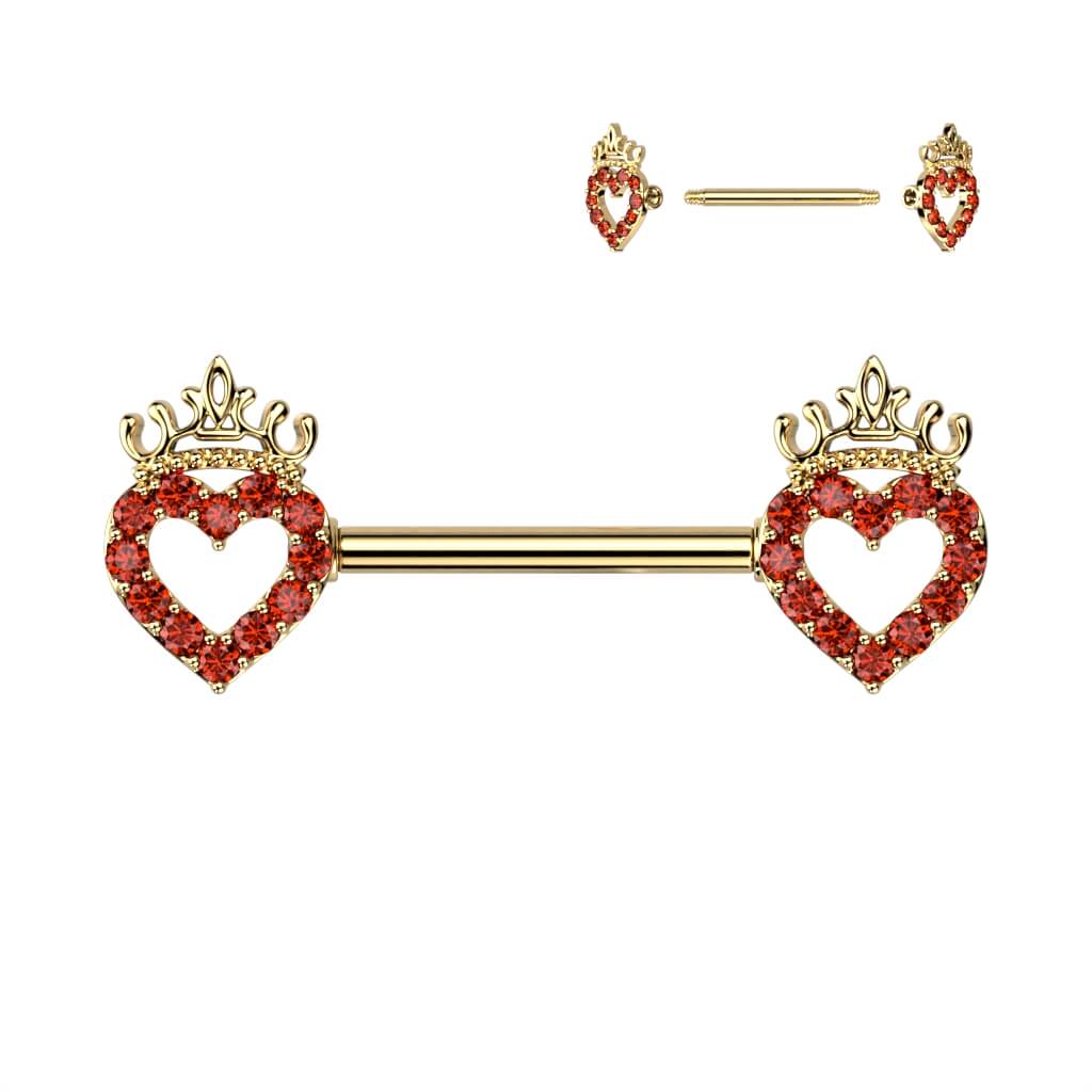 Piercing Capezzolo Cuore di zirconi coronato