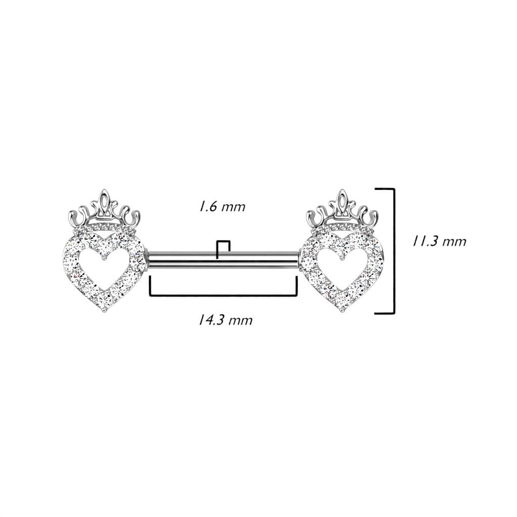 Piercing Capezzolo Cuore di zirconi coronato