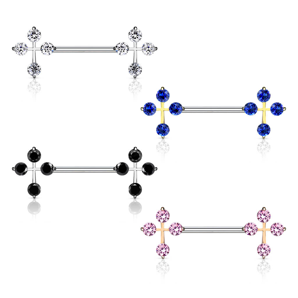 Nippelpiercing Kreuz Zirkonia