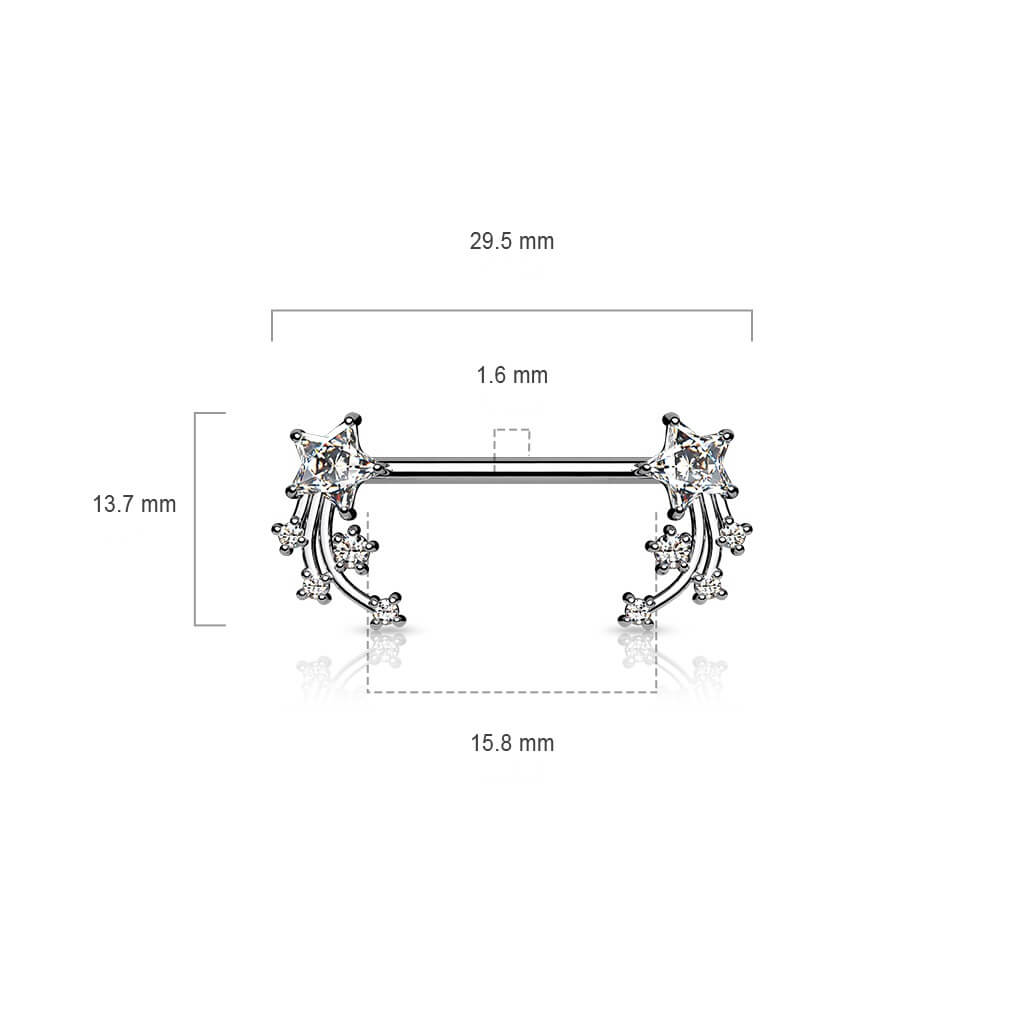 Nippelpiercing Sternschnuppe Zirkonia Silber