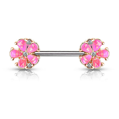 Nippelpiercing Blumen Opal Gold PVD