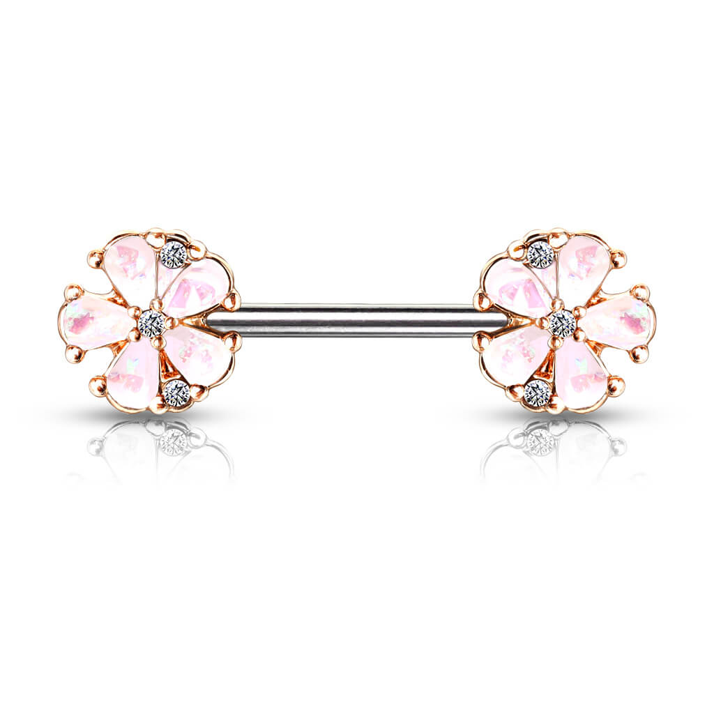 Nippelpiercing Blumen Opal Gold PVD