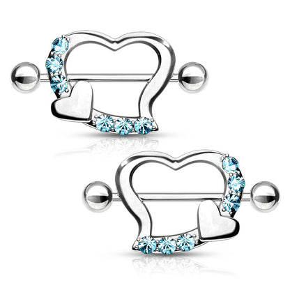 Piercing Capezzolo Doppio cuore con zirconi