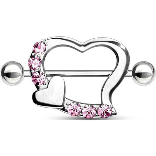 Piercing Capezzolo Doppio cuore con zirconi