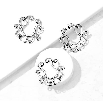 Fake Nipple Piercing Tribal Flower Silver Bendable