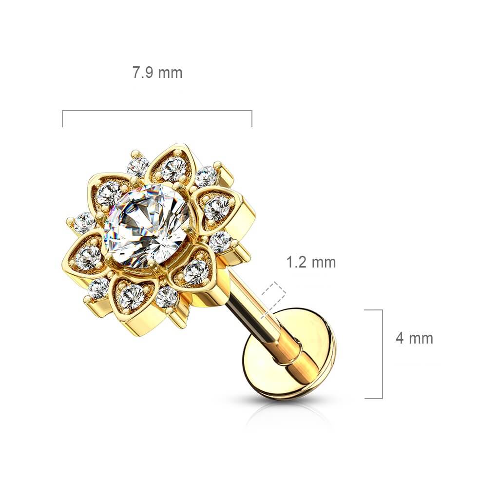 Labret Flower Zirconia Internally Threaded