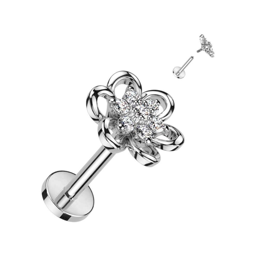 Labret Flower Zirconia Internally Threaded