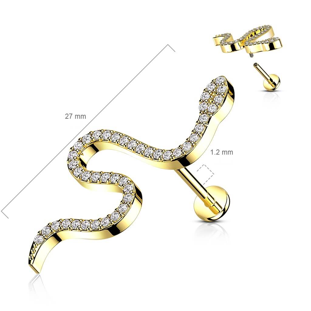 Labret Serpent Zircone Filetage Interne