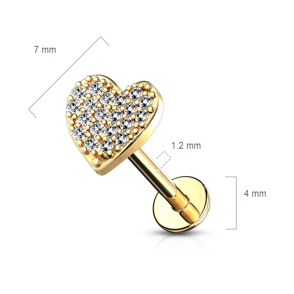 Labret Heart Zirconia Internally Threaded