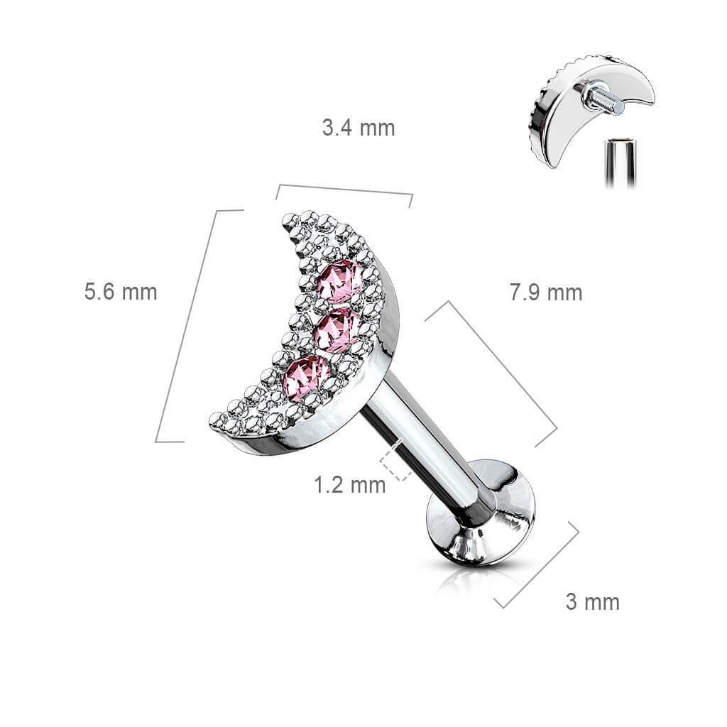 Labret Lune Zircone Filetage Interne