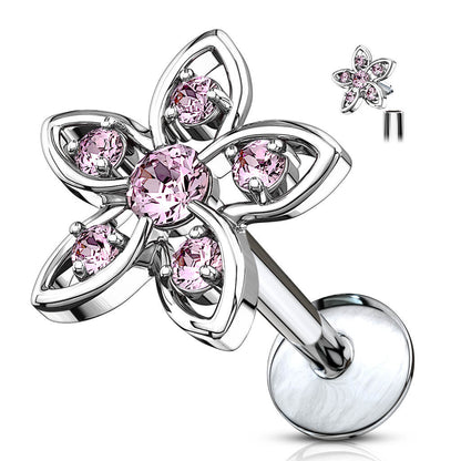 Labret Blume Zirkonia Innengewinde