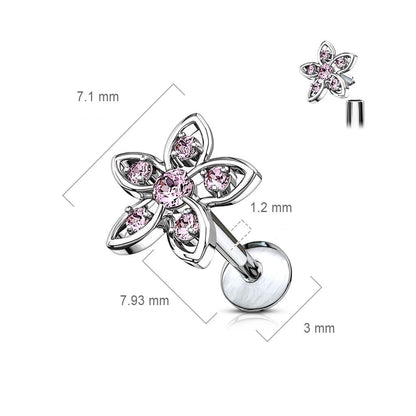 Labret Flower Zirconia Internally Threaded